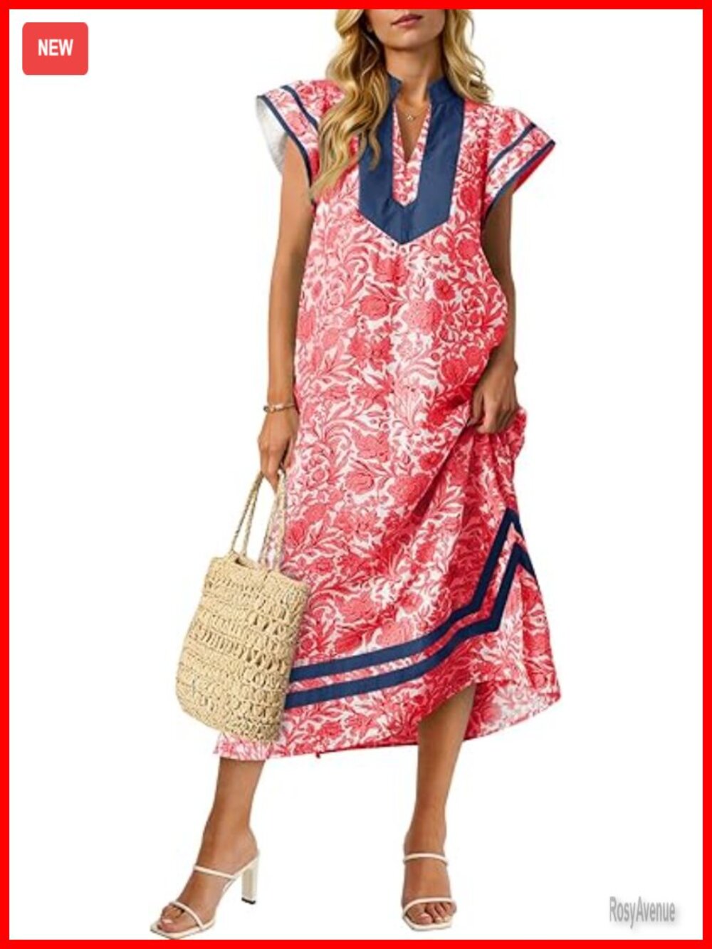 Short Sleeve V Neck Floral Maxi Dress with Side Slit and Pockets